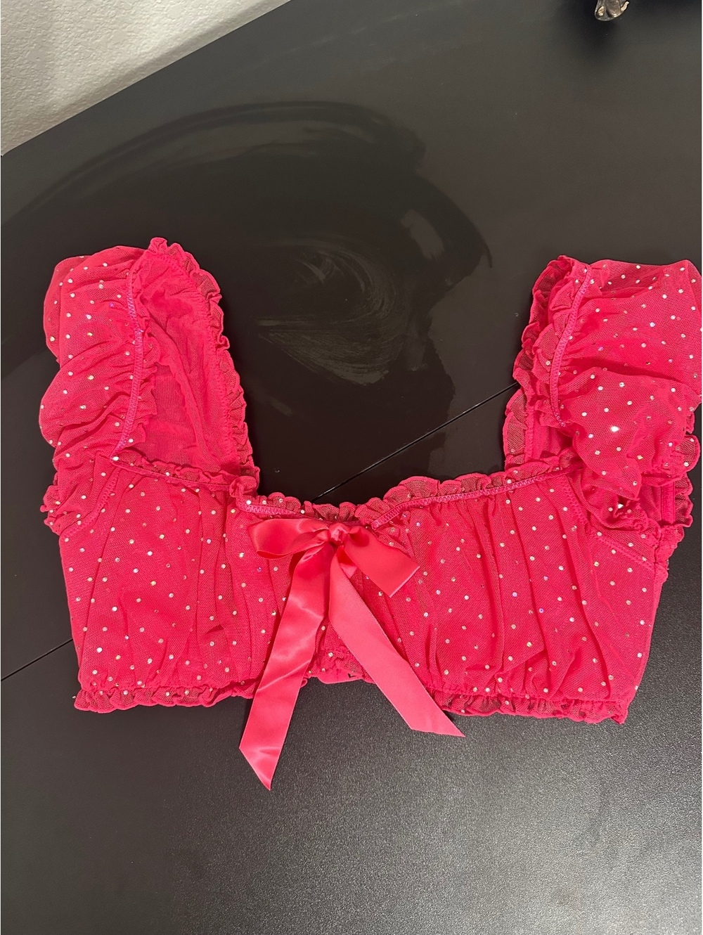 Victoria Secret Pretty  Little Things pink rhinestone off-shoulder bra top